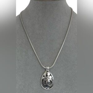 Brighton CONTEMPO Teardrop Pendant Necklace Scrolled Silver Plated Ornate